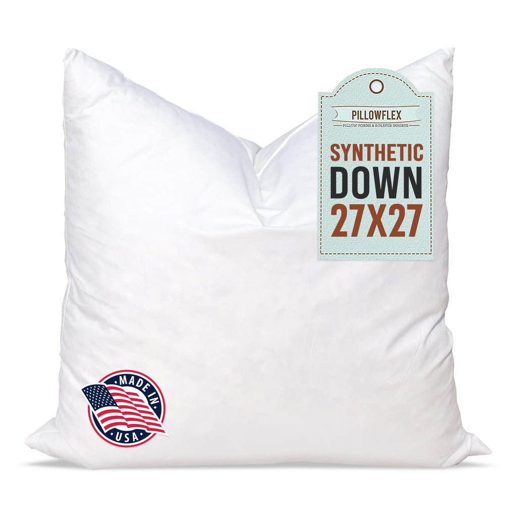 Pillowflex Synthetic Down Pillow Insert - 27X27 Down Alternative Pillow, Ultra Soft Large Square European Throw Pillow, Couch Eu