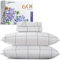 Carressa Linen Luxury Egyptian Cotton Queen Printed Sheet Set - 600 Thread Count Extra Long Staple 4 Pc Set, Window Pane Queen P