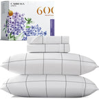 Carressa Linen Luxury Egyptian Cotton Queen Printed Sheet Set - 600 Thread Count Extra Long Staple 4 Pc Set, Window Pane Queen P