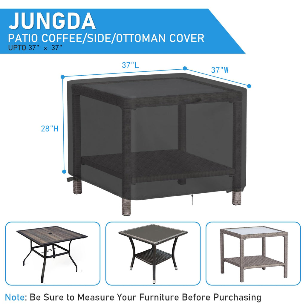 Jungda Outdoor Table Cover Square,37 Inch Waterproof Patio Square Table Covers,Heavy Duty Outdoor Small Furniture Cover - 37 X 37 X 28 Inch