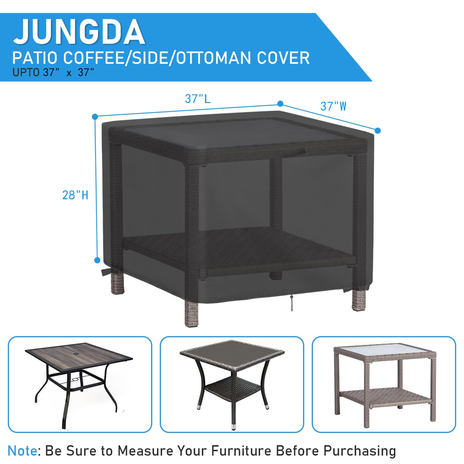 Jungda Outdoor Table Cover Square,37 Inch Waterproof Patio Square Table Covers,Heavy Duty Outdoor Small Furniture Cover - 37 X 37 X 28 Inch
