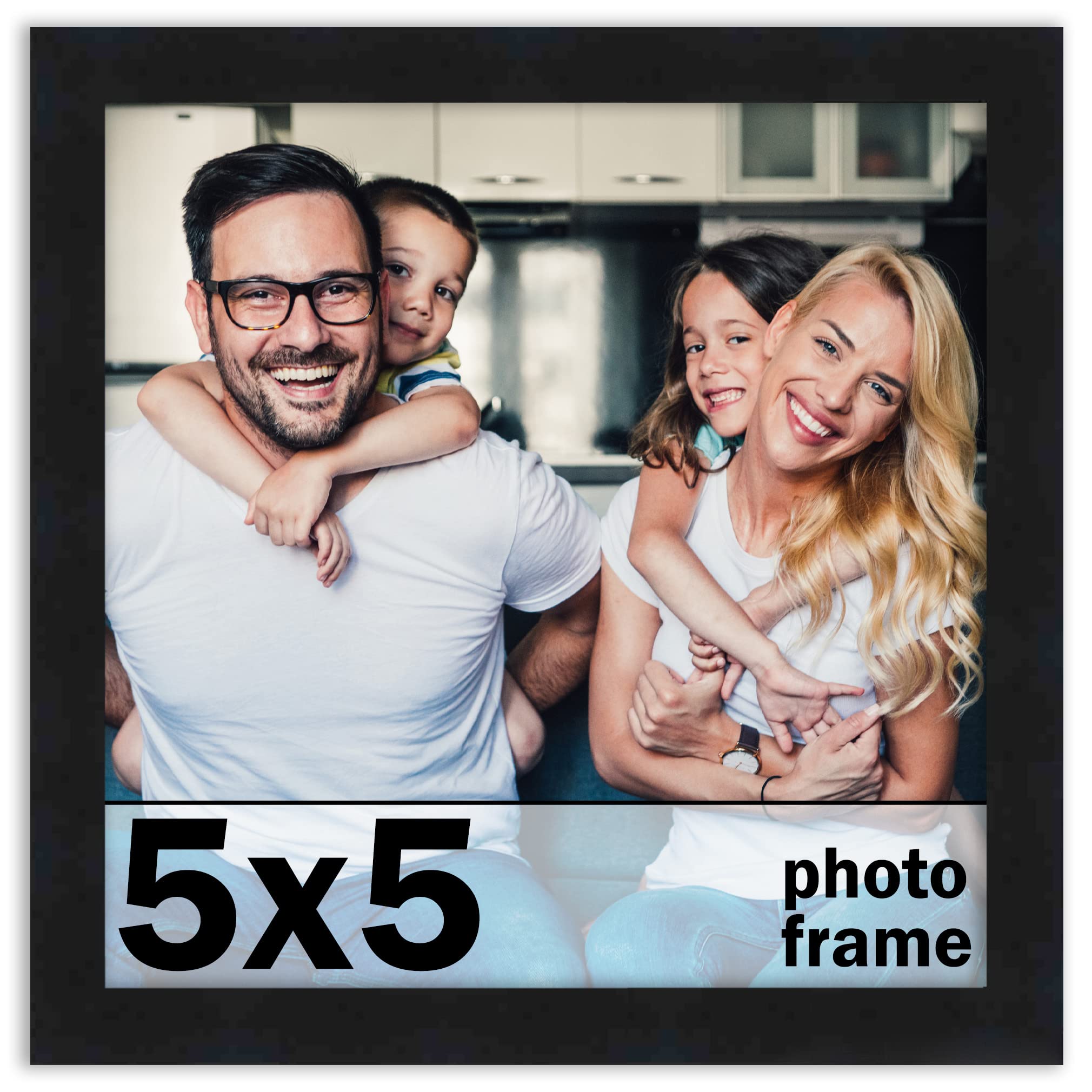 CountryArtHouse 5x5 Frame Black Solid Pine Wood Picture Frame Includes UV Acrylic Plexiglass, Acid Free Foam Backing Board and H