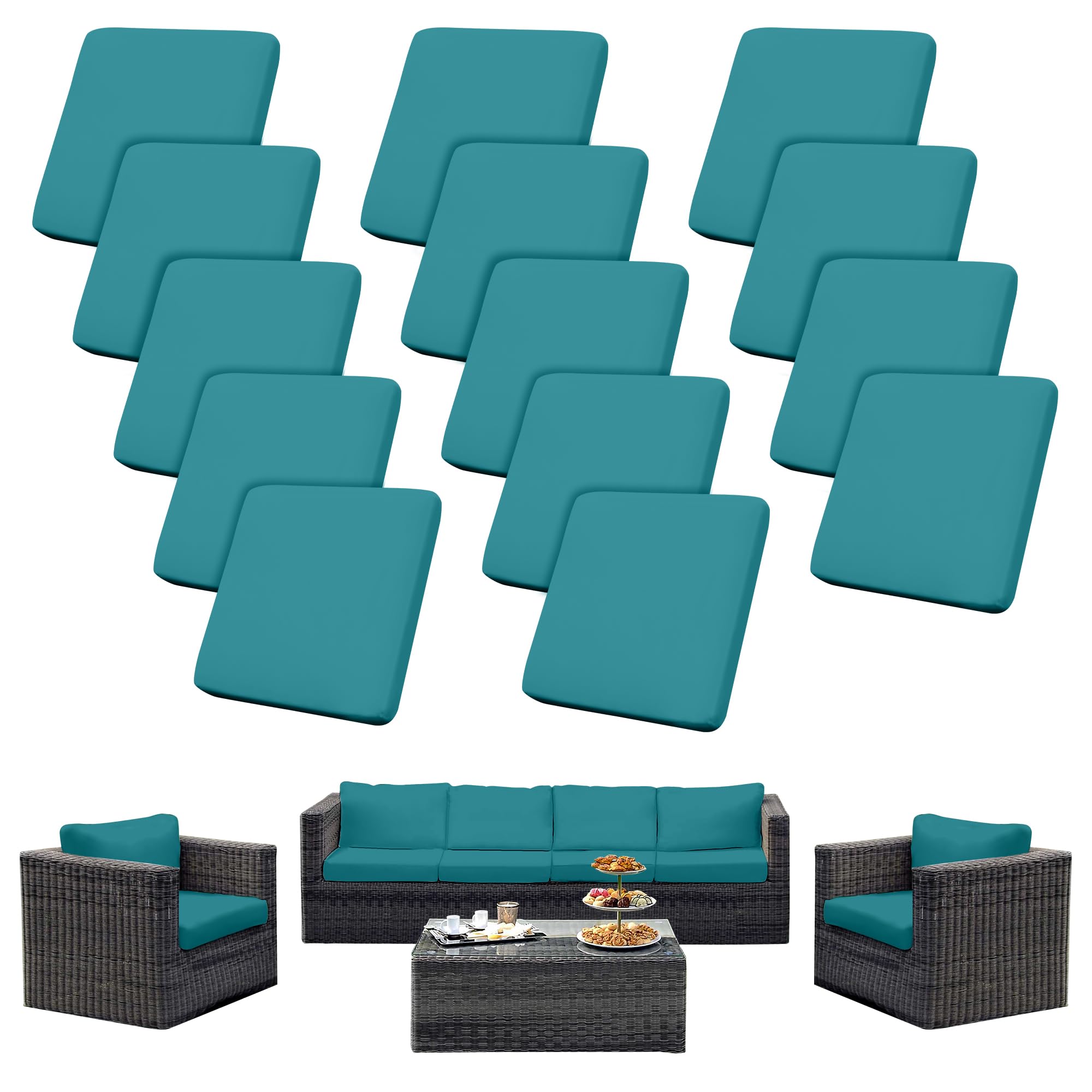 SUKAIKEQA Outdoor Cushion Covers Set,14PCS Patio Furniture Couch Seat Slipcovers, Replacement for Sofa Sectional Chair(Cover,Onl