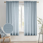 Melodieux Dusty Blue Semi Sheer Curtains 72 Inches Long for Bedroom, Living Room Linen Look Privacy Window Rod Pocket Sheer Drap