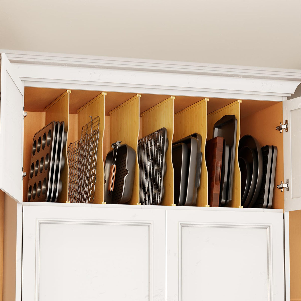 SpaceAid 6 Pack Tray Dividers for Cabinets, Pressboard Kitchen Cookie Baking Sheet Organizer for Cabinet, Vertical Pan and Trays