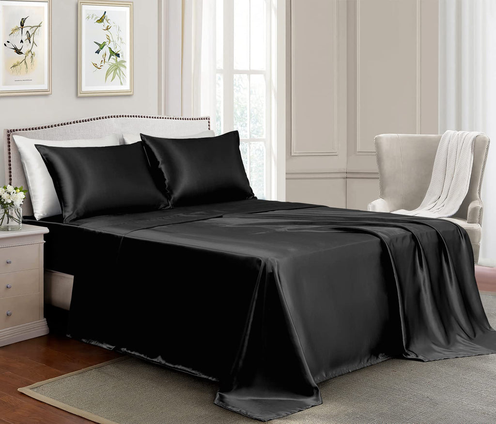 Golal Satin Sheets King Size - 4 Pieces Luxury Silky Soft Bed Sheets, Wrinkle-Free Lavender Satin Silk Sheet Set With 1 Deep Pocket Fitted Sheet, 1 Flat Sheet, 2 Pillow Cases