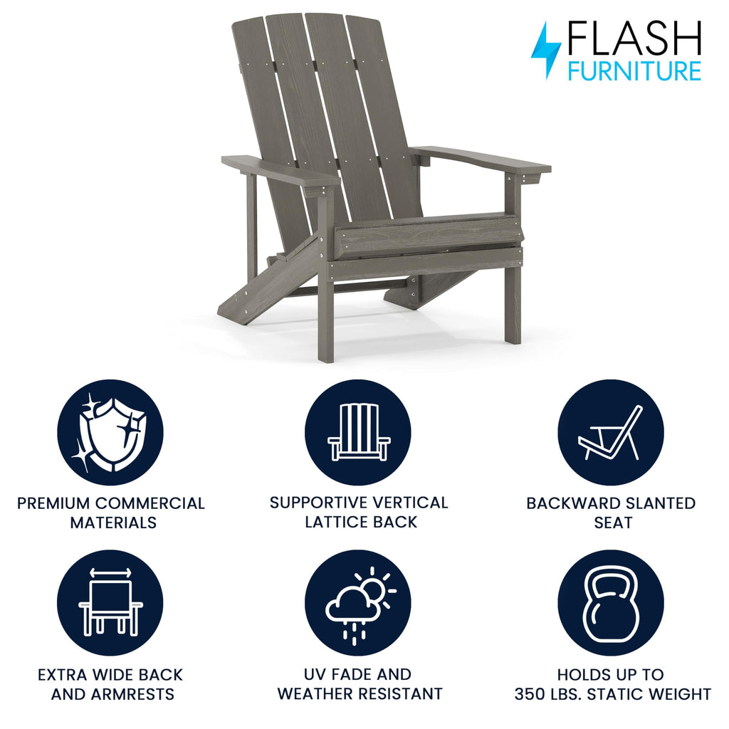 Flash Furniture Charlestown Indoor/Outdoor Faux Wood Adirondack Chair, Weather-Resistant Polyresin Patio Adirondack Chair with 350-lb. Static Weight Capacity, Gray