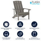 Flash Furniture Charlestown Indoor/Outdoor Faux Wood Adirondack Chair, Weather-Resistant Polyresin Patio Adirondack Chair with 350-lb. Static Weight Capacity, Gray