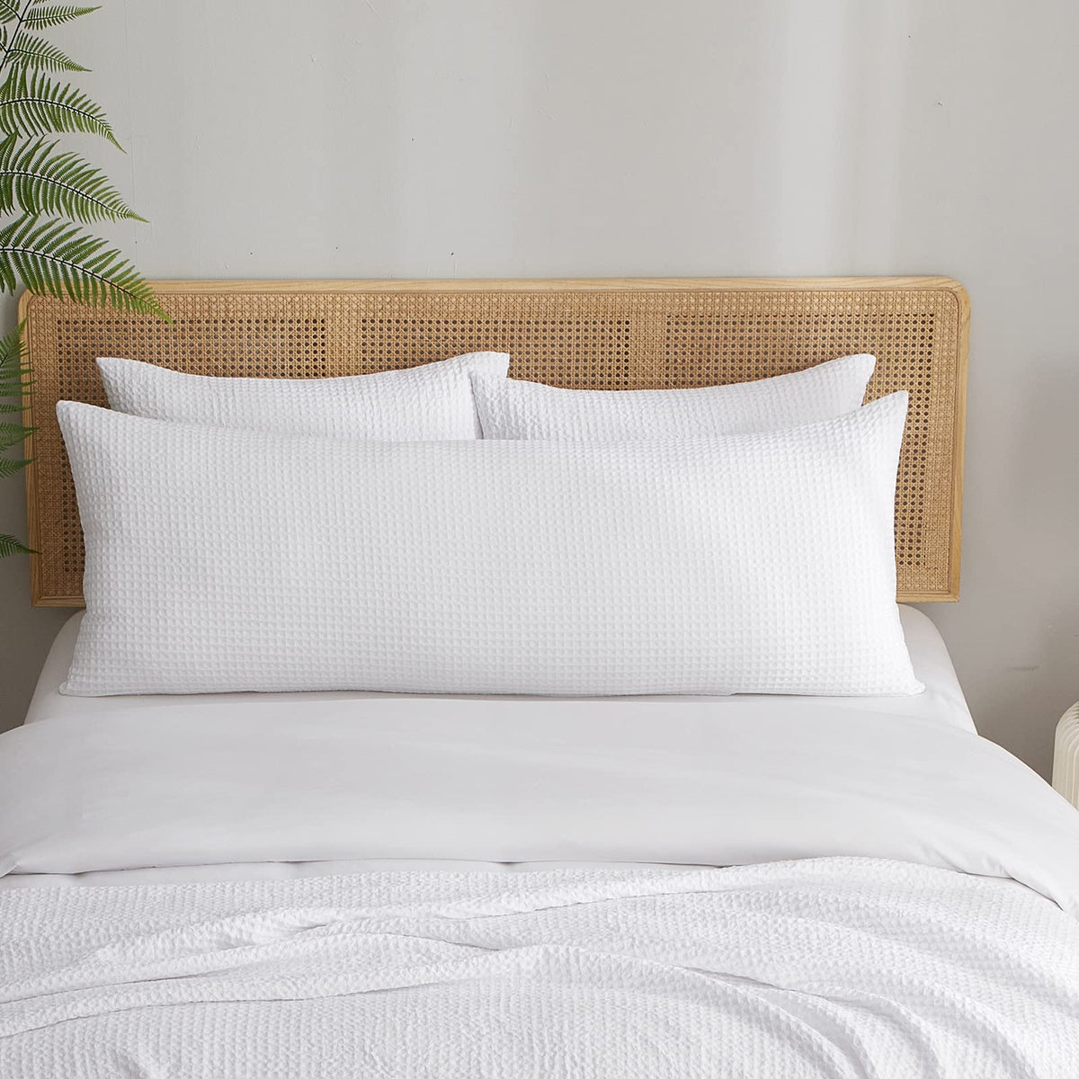 Phf Ultra Soft Waffle Weave Body Pillowcase 20' X 54', No Insert, Breathable & Skin-Friendly Body Pillow Sham With Zipper, Decorative Waffle Weave Body Pillow Cover, White