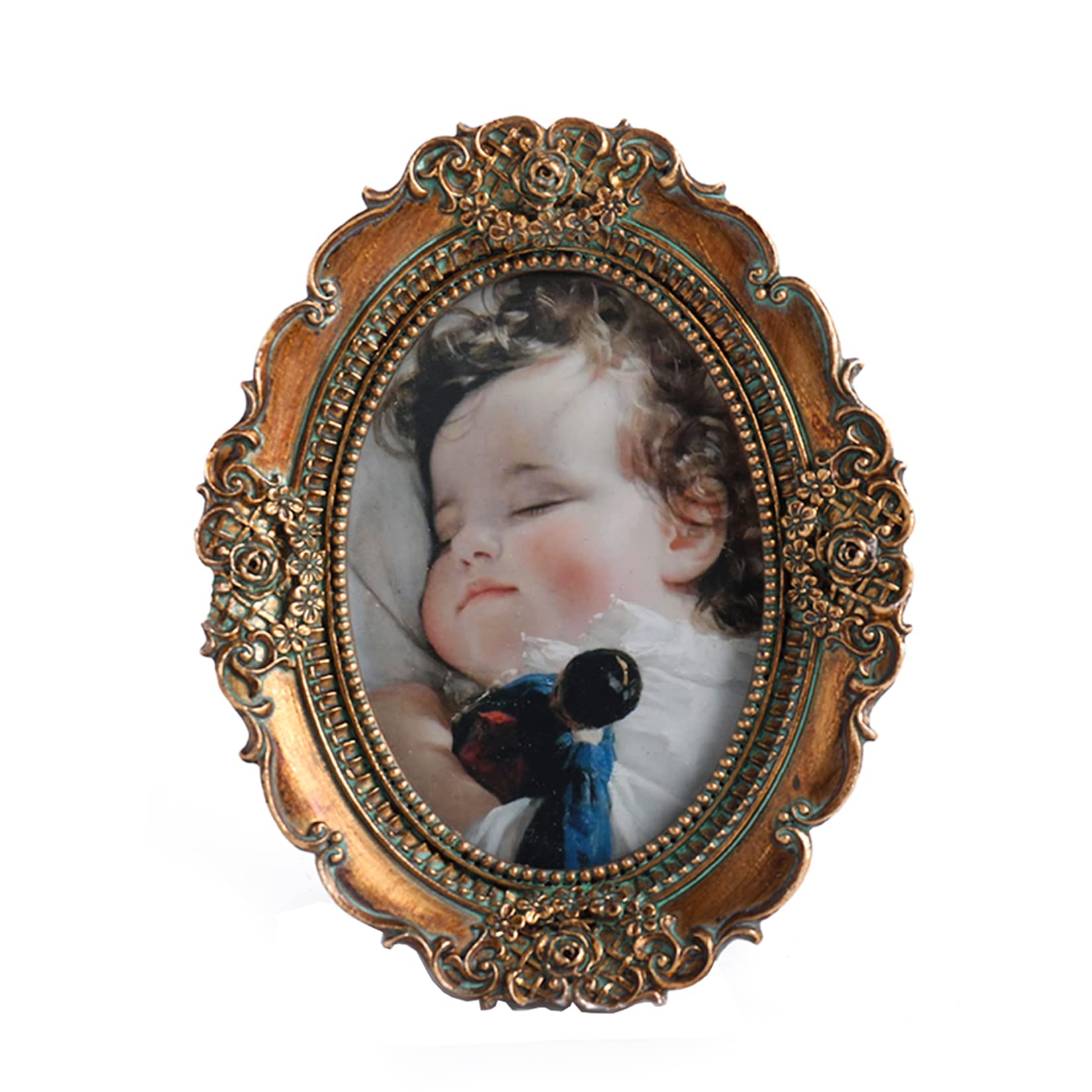 VINLIFE Vintage Picture Frames 2.5x3.5 Oval Frame Wallet Size Picture Frames Small Picture Frame Antique Brass Mini Picture Fram