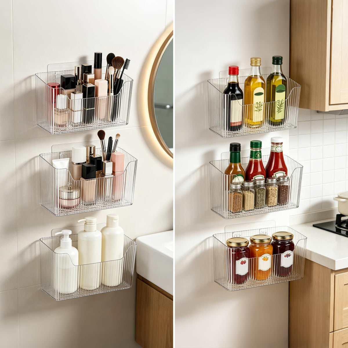 6 Pcs Cabinet Door Organizer,bathroom cabinet organizer,Clear Storage Caddy