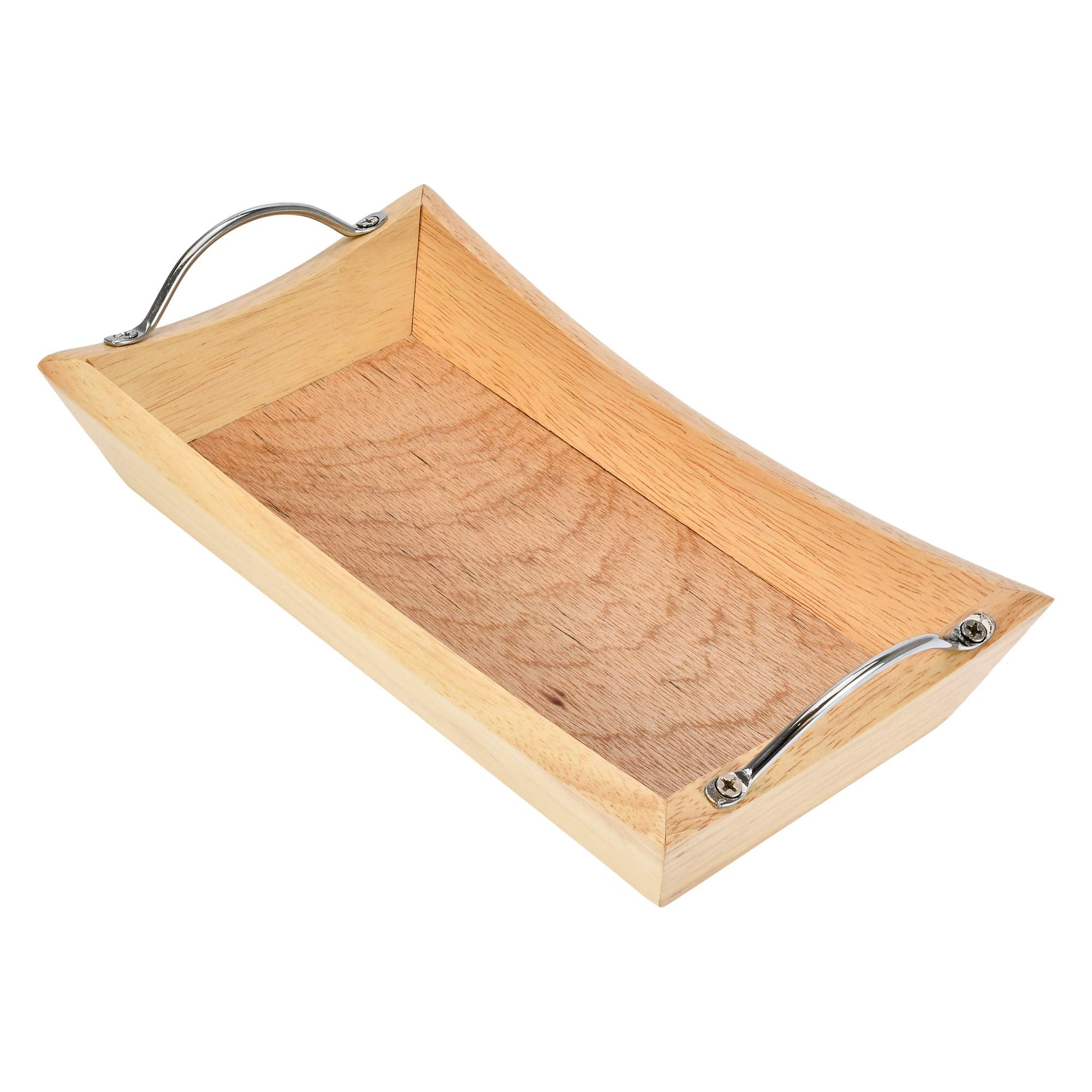 AeraVida Contemporary Natural Rubber Tree Wood Decorative Handle Rectangular Tray Bowl | Decorative Tray Bowl for Kitchen Counte
