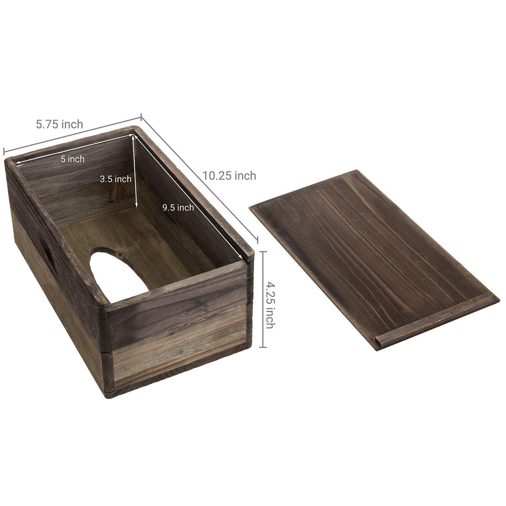 Mygift Rustic Dark Torched Wood Rectangular Tissue Box Holder Cover, Bathroom Facial Tissue Box Cover With Easy Refill Slide Out