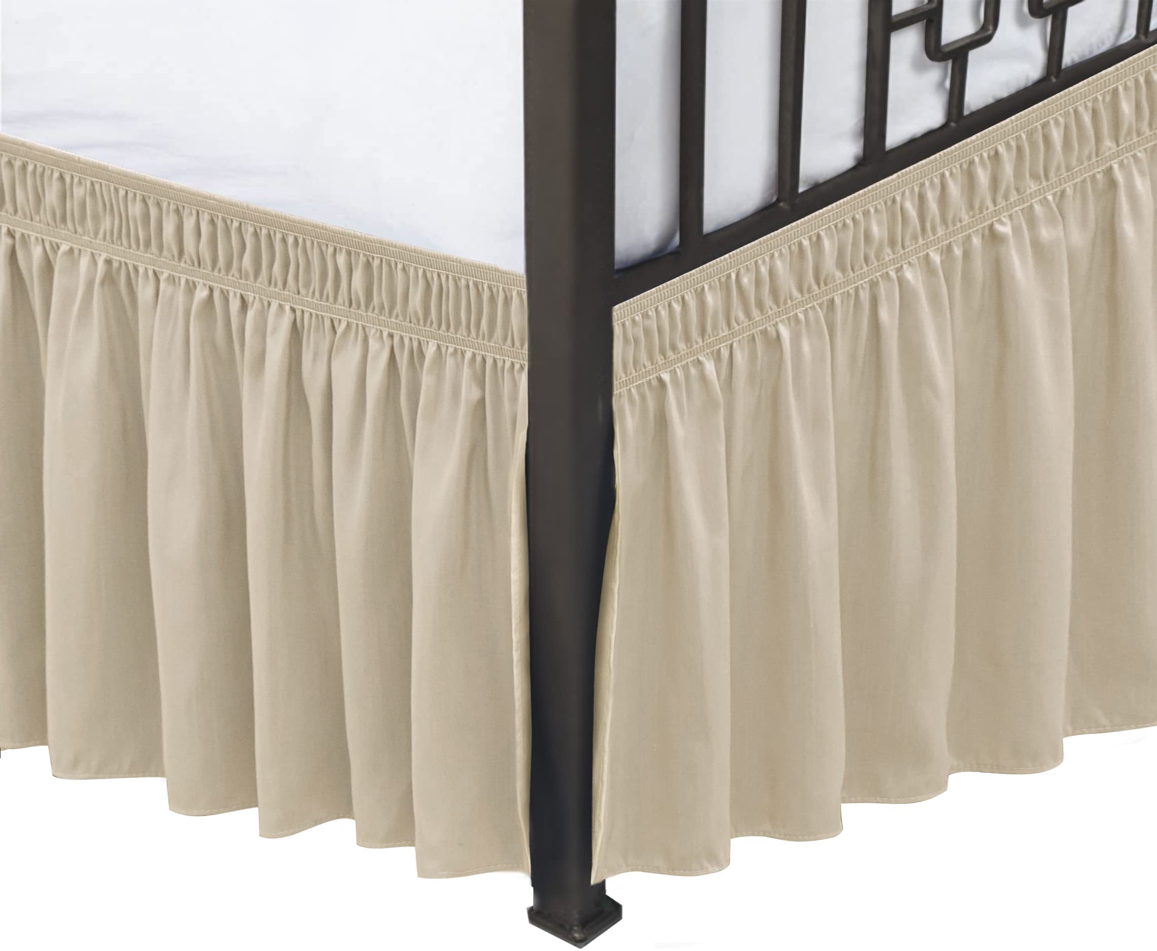 Biscaynebay Wrap Around Bed Skirts With Split Corners For Full Beds 17' Drop, Light Camel Elastic Dust Ruffles Easy Fit Wrinkle & Fade Resistant Silky Luxurious Fabric Solid Machine Washable