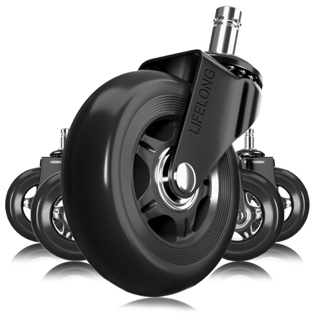 Lifelong Office Chair Wheels Replacement Rubber Chair Casters For Hardwood Floors And Carpet, Set Of 5, Stem Casters, Heavy Duty