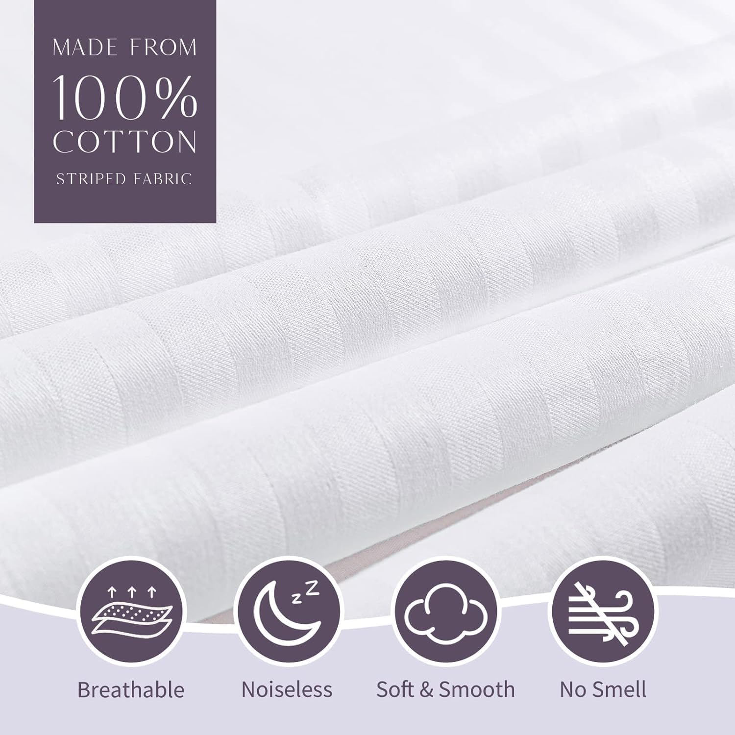 Faunna Zippered Pillow Protectors Cover Soft Comfortable Sateen 100% Long Staple Cotton Quiet And Breathable Bed Pillowcase King