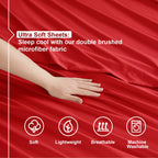 Nestl Split King Sheets Sets For Adjustable Bed - 5 Piece Split King Sheet Set, Double Brushed Split King Sheets, Hotel Luxury Red Sheets, Extra Soft Bedding Sheets & Pillowcases