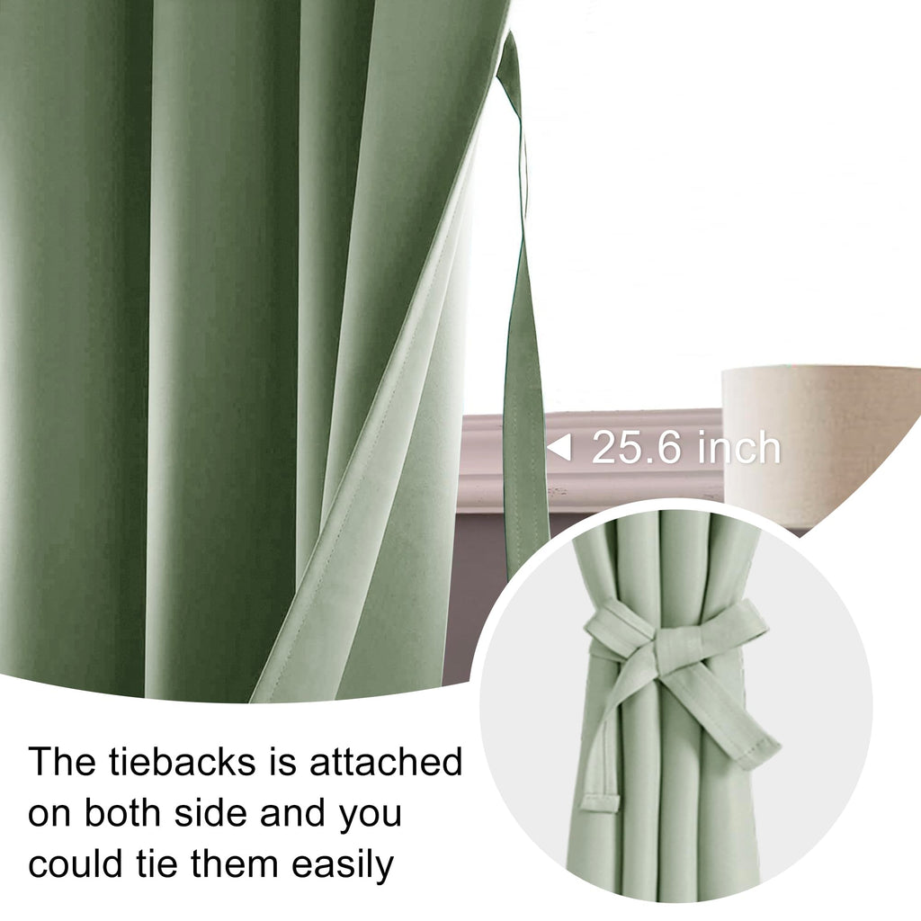 Jiuzhen Blackout Curtains For Bedroom - Thermal Insulated Room Darkening Noise Reducing, 52 X 84 Inch Length Curtains For Living Room, Set Of 2 Panels With Tiebacks, Light Green