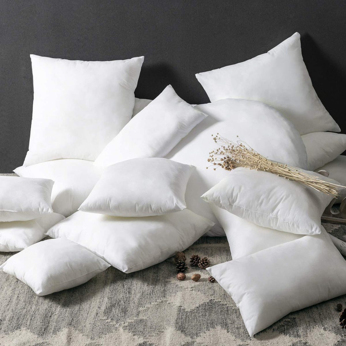 Phantoscope Pillow Inserts, 100% Virgin Fiber Hypoallergenic Polyester Throw Pillow Inserts, Square Pillows For Couch, Sofa, Bed, 12X20 Inch (Pack Of 2)