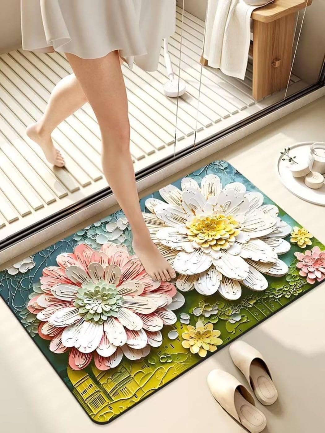 TEKCOOL Bathroom Mat, Door mat, Rubber NonSlip Quick Dry Rugs Fit Under Door Super Absorbent Thin Fashion Washable Oval Floor B