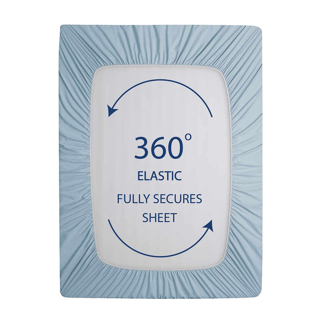 Cathay Home King Fitted Sheet - Double Brushed Ultra Soft – Wrinkle & Fade Resistant - 14' Standard Pocket Fitted Sheet Only - Good Fit For 12'-16' Deep Mattress (King, Blue Fog)