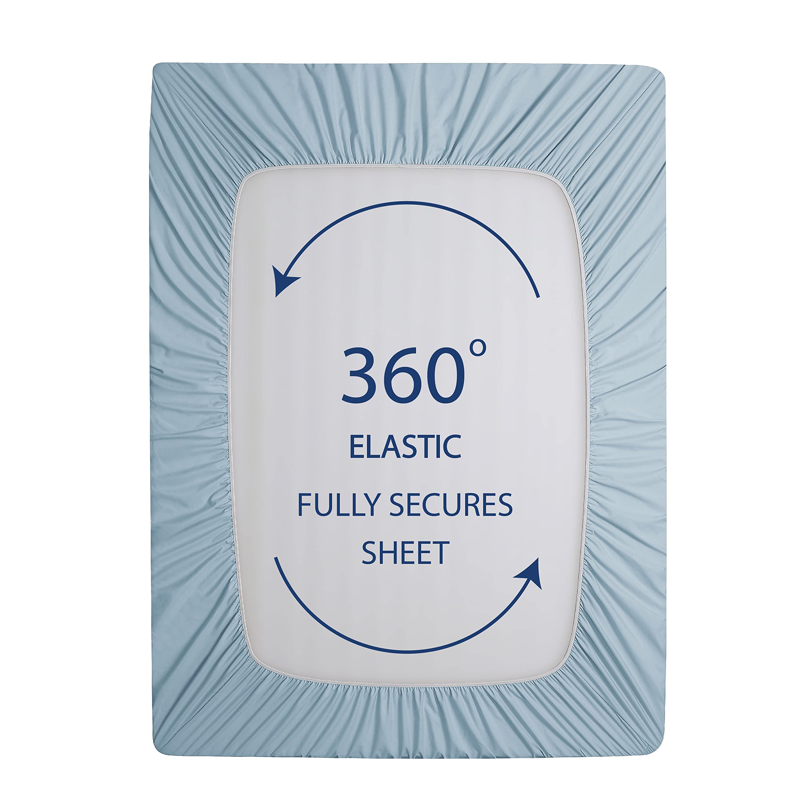 Cathay Home Queen Fitted Sheet - Double Brushed Ultra Soft – Wrinkle & Fade Resistant - 14' Standard Pocket Fitted Sheet Only - Good Fit For 12'-16' Deep Mattress (Queen, Blue Fog)