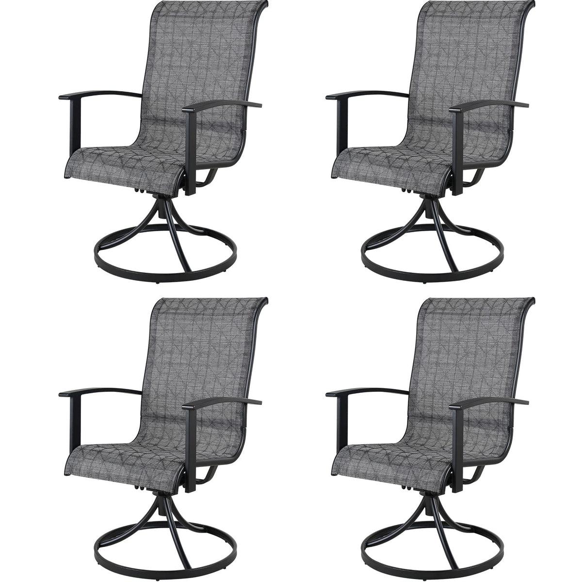 Grand Patio Outdoor Swivel Dining Chairs 4-Piece Patio Dining Chairs Set Mesh Sling Patio High Back Swivel Rockers, Black & Grey Plaid