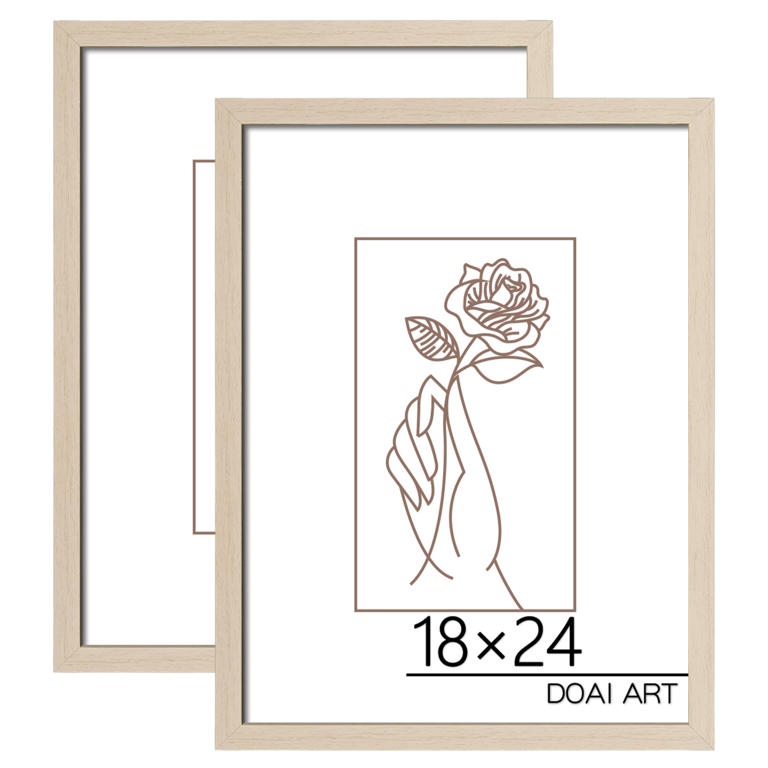 DOAI ART 18x24 Poster Frame 2 Pack in Oak, Woodgrain Color 18 x 24 Picture Frames for Horizontal or Vertical Wall Mounting, Scra