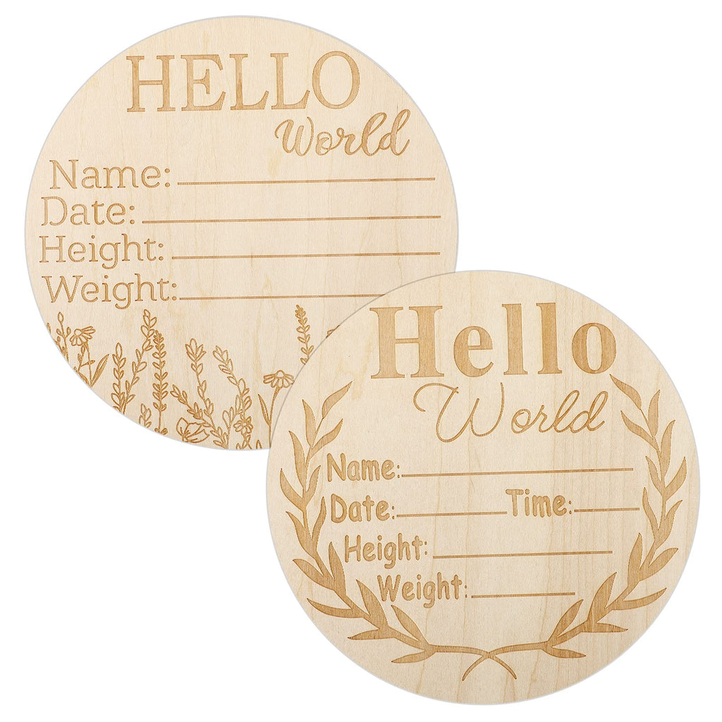 2pcs Newborn Baby Birth Announcement Sign, Round Wooden Baby Name Welcome Sign, Newborn Photo Props for Hospital Sign Baby Name 