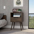 Emma Nightstand with Drawer and Open Shelf, Dark Walnut