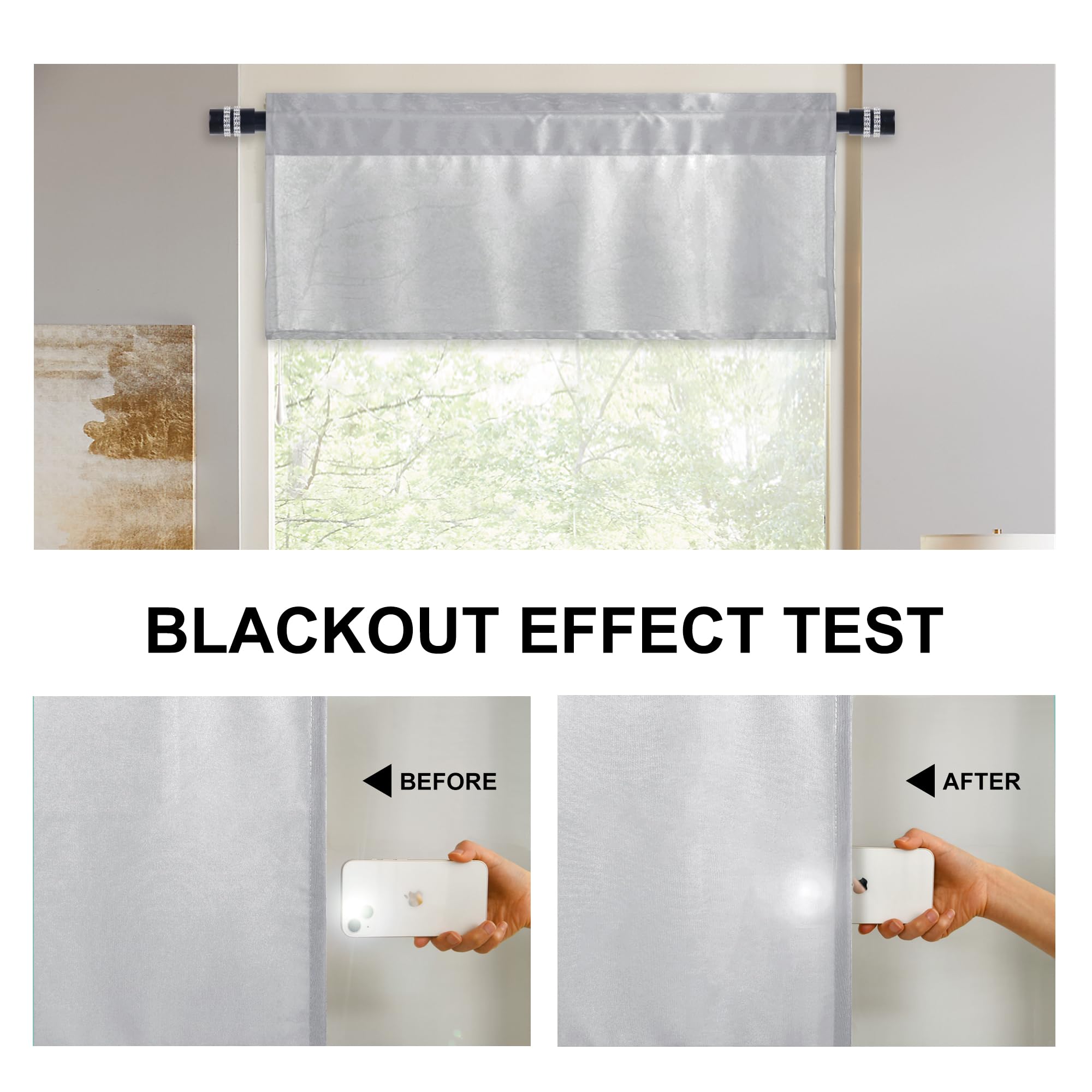 Dwcn Silver Grey Valance For Living Room, Room Darkening Kitchen Curtain Valance, Basement Curtain For Small Window - 1 Panel, 6
