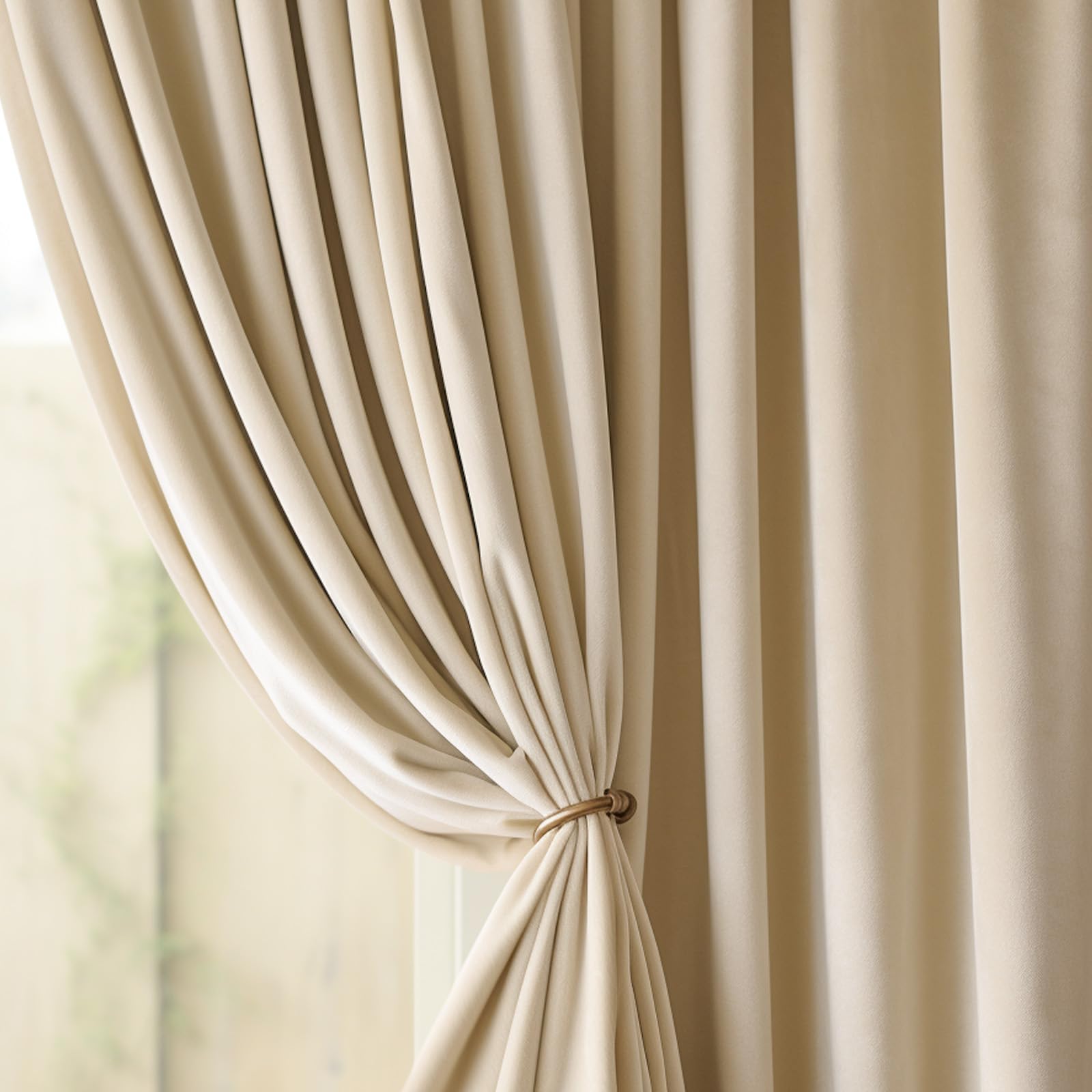 Lazzzy Velvet Curtains Beige Thermal Insulated Curtains 90 Inch Long Drapes For Bedroom Living Room Darkening Noise Reducing Soft Luxury Window Treatments Grommet Curtains 2 Panels Beige