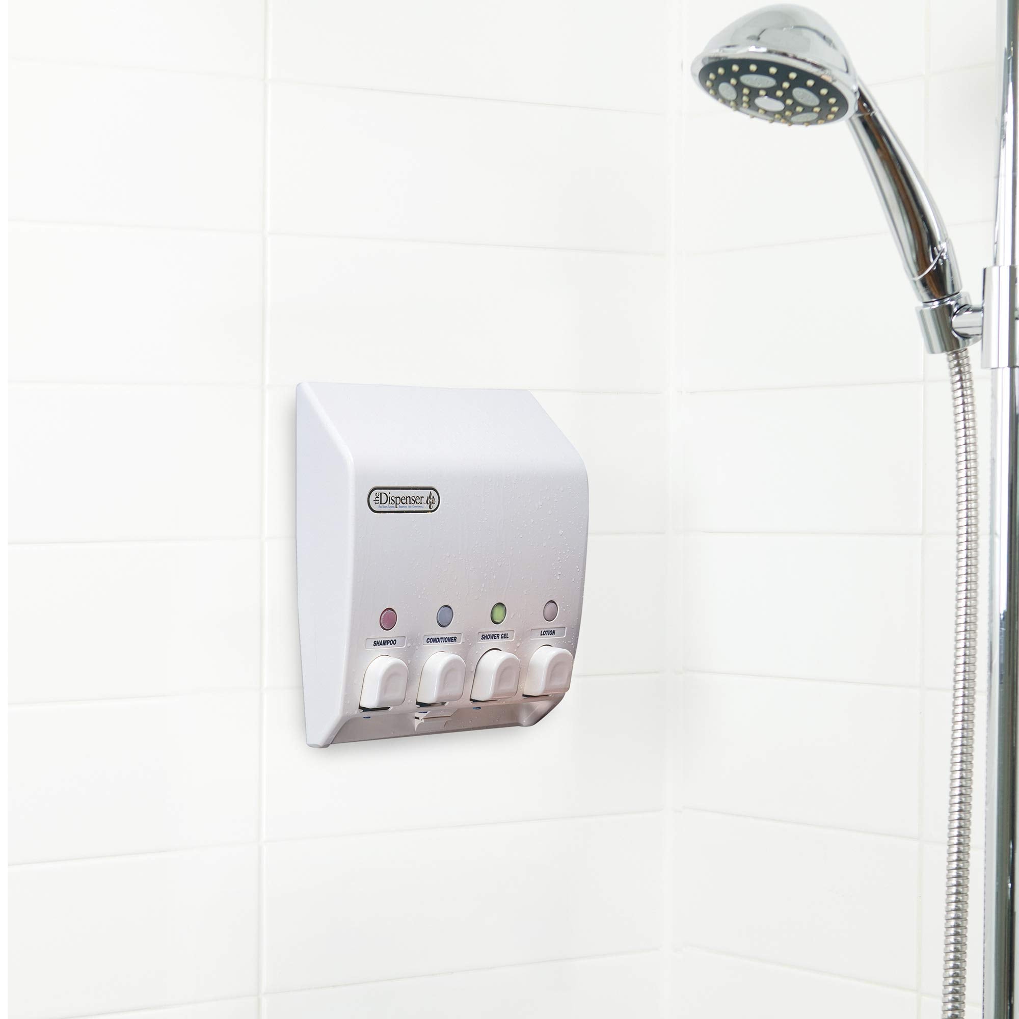 Better Living Classic Shower Dispenser - 4-Chamber Shampoo & Soap Dispenser, 4 x 14.5 fl. oz., White, Compact Design for Bathroom