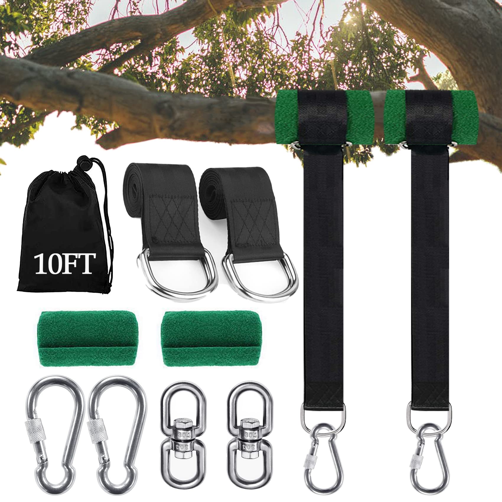 Werfeito Extra Long Tree Swing Straps, 3Ft/10Ft/20Ft/30Ft Tree Swing Hanging Straps Kit Holds 5000 Lbs With Tree Protector, Heav