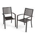 PHI VILLA Stackable Metal Outdoor Patio Chairs, Black Patio Outdoor Dining Chairs with Armrest, Portable Wrought Iron Bistro Cha