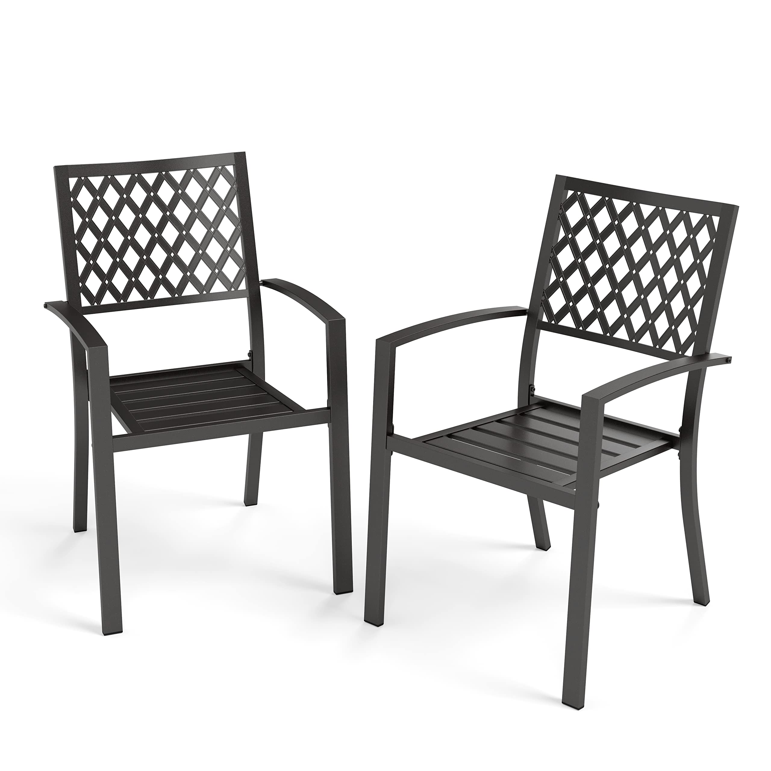 PHI VILLA Stackable Metal Outdoor Patio Chairs, Black Patio Outdoor Dining Chairs with Armrest, Portable Wrought Iron Bistro Cha