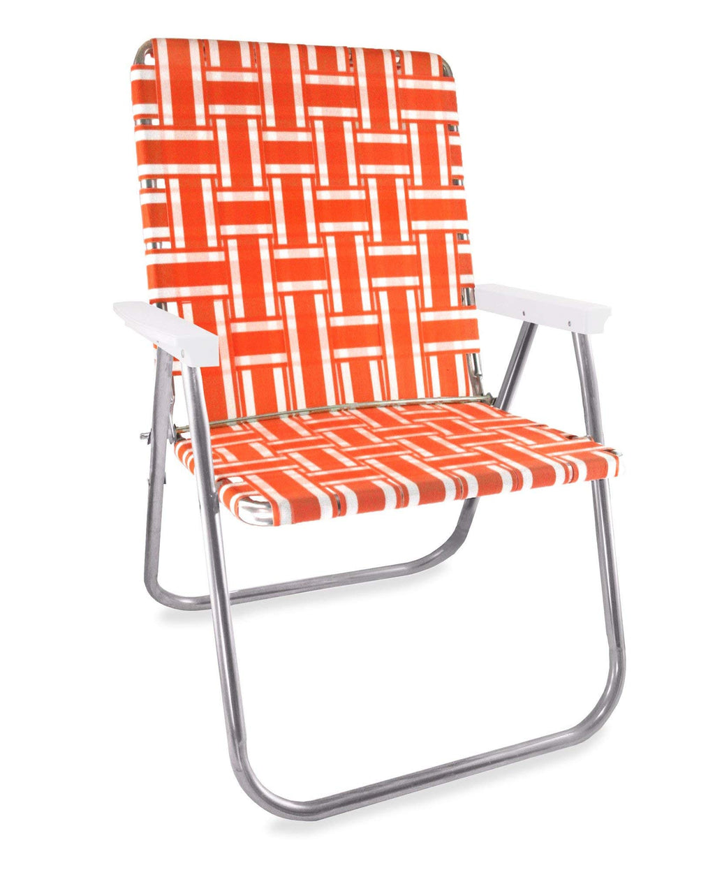 Lawn Chair Usa - Outdoor Chairs For Camping, Sports And Beach. Chairs Made With Lightweight Aluminum Frames And Uv-Resistant Webbing. Folds For Easy Storage (Magnum, Orange And White With White Arms)