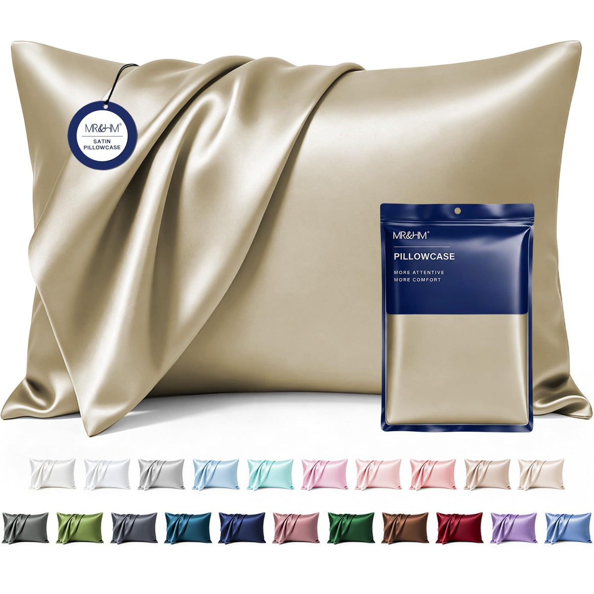MR&HM Satin Pillowcase 2 Pack, King Size 20x36, Golden Bronze