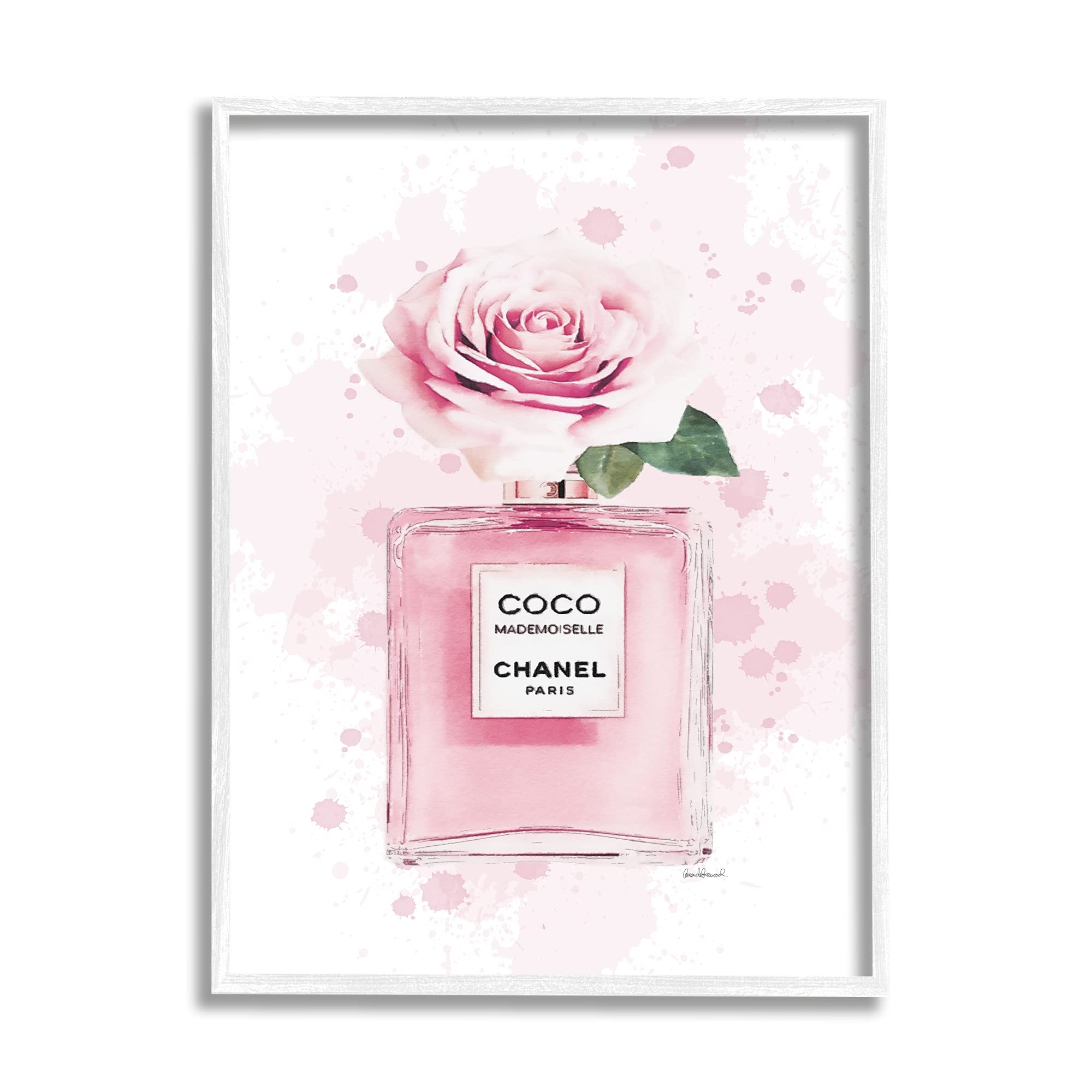 Stupell Industries Pink Flower Perfume Fashion Glam Design, Designed by Amanda Greenwood Wall Art, 11 x 1.5 x 14, White Framed