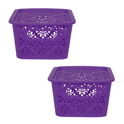Cutting EDGE Plastic Turkish Storage Basket with Lid,Small,Purple(Set of 2)
