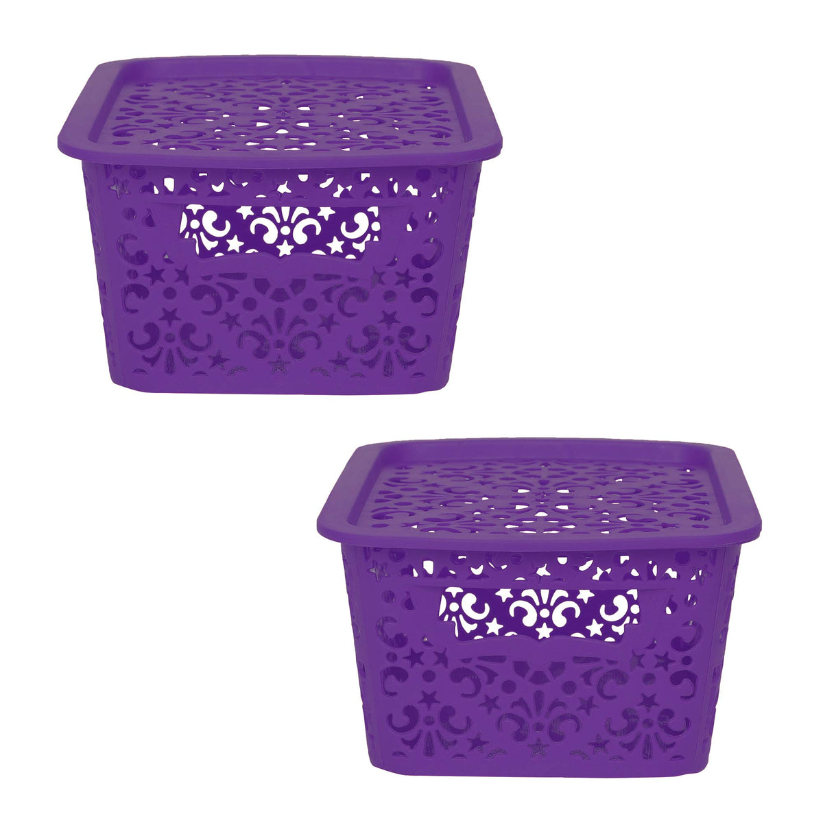 Cutting EDGE Plastic Turkish Storage Basket with Lid,Small,Purple(Set of 2)