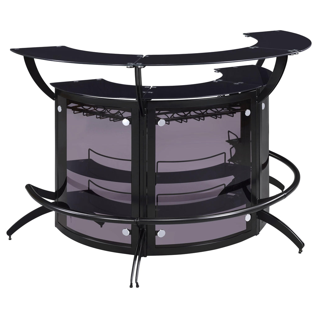 Coaster Home Furnishings Dallas 2-Shelf Curved Home Bar Smoke and Black Glass (Set of 3)