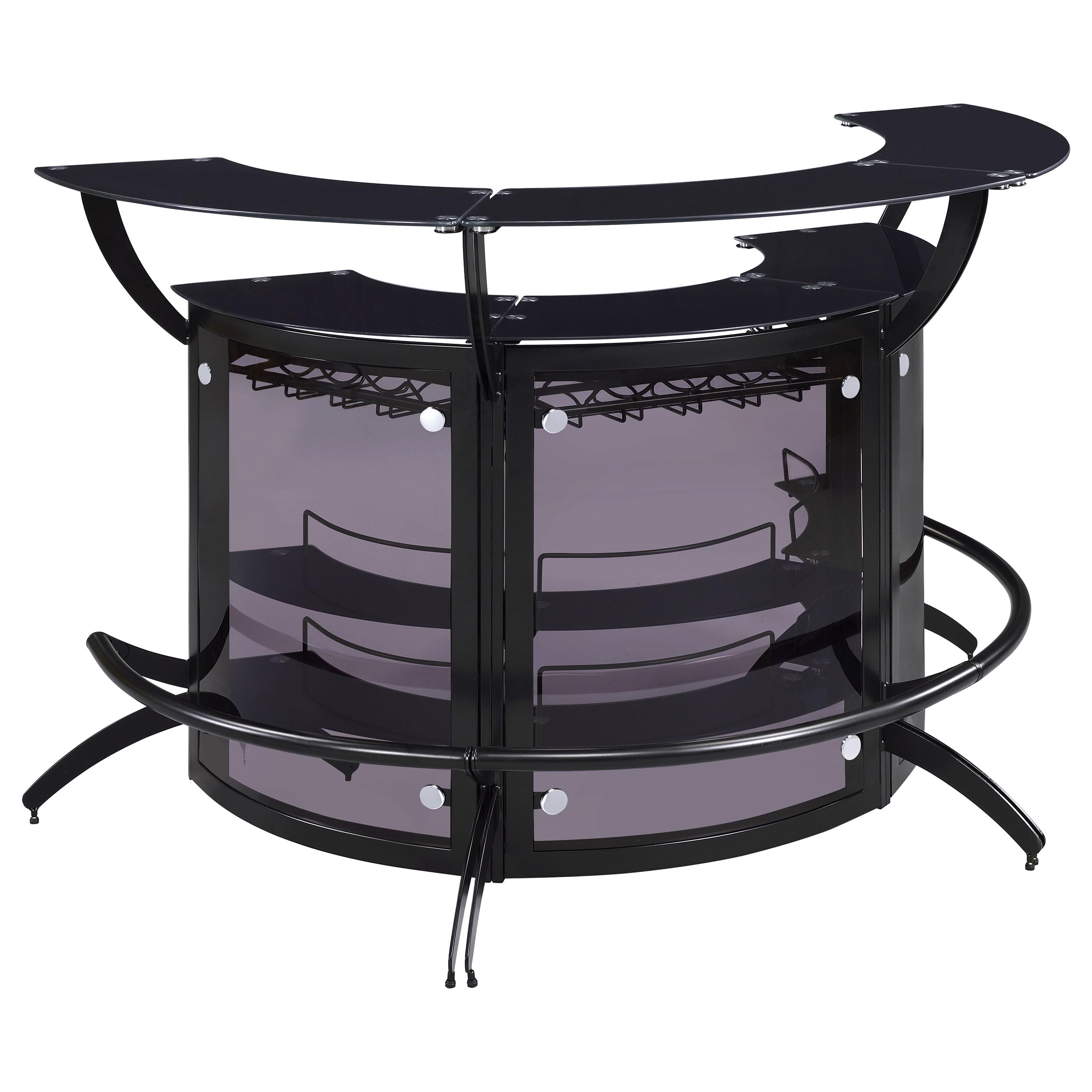 Coaster Home Furnishings Dallas 2-Shelf Curved Home Bar Smoke and Black Glass (Set of 3)