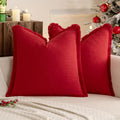 Miulee Decorative Throw Pillow Covers Neutral Linen Fringe Throw Pillows Set Of 2 Red Boho Farmhouse Cushion Covers With Tassels For Couch Sofa Bed Living Room Spring Home Decor 18X18 Inch