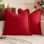 Miulee Decorative Throw Pillow Covers Neutral Linen Fringe Throw Pillows Set Of 2 Red Boho Farmhouse Cushion Covers With Tassels For Couch Sofa Bed Living Room Spring Home Decor 18X18 Inch