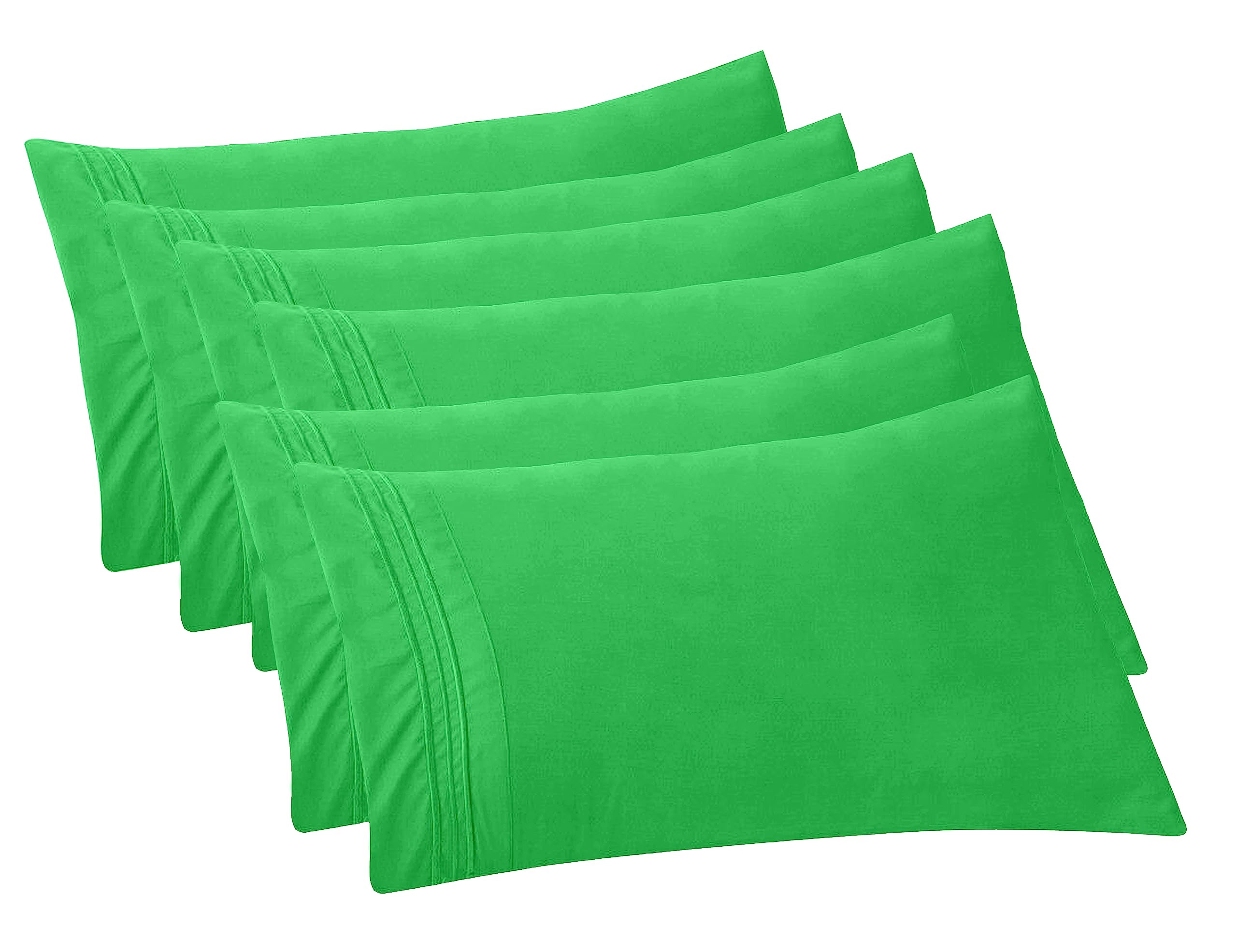 Elegant Comfort 6-Pack Solid Pillowcases 1500 Premium Hotel Quality Microfiber - Smooth Weave, Wrinkle And Fade Resistant, Easy Slip-On, 6-Piece Set, Standard/Queen Pillowcase, Emerald Green