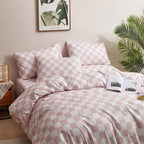 Clothknow Pink White Plaid King Comforter Set 3Pcs Grid Bedding Comforter Sets Checker Comforter King Soft Pink Blush Comforter And 2 X Pillowcases