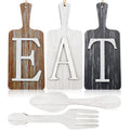 5 Pieces 15 x 6 Inch Cutting Board Eat Sign Set Fork and Spoon Wall Decor Hanging Wood Eat Signs Kitchen Decor Rustic Primitive 