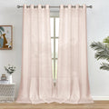 Melodieux Light Pink Semi Sheer Curtains 96 Inches Long For Living Room, Bedroom Faux Linen Light Filtering Grommet Privacy Shee