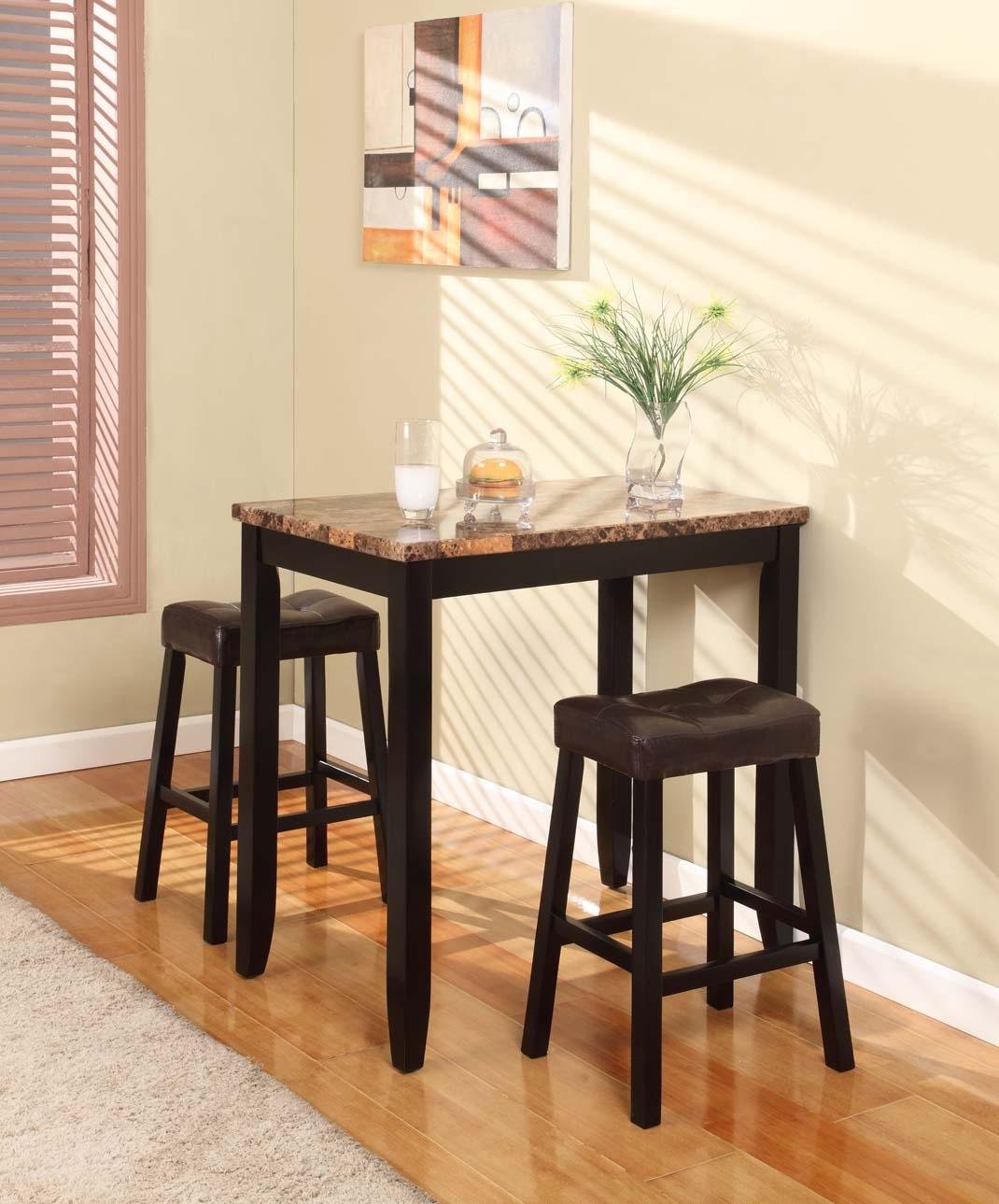 Roundhill Furniture 3-Piece Counter Height Glossy Print Marble Breakfast Table with Stools